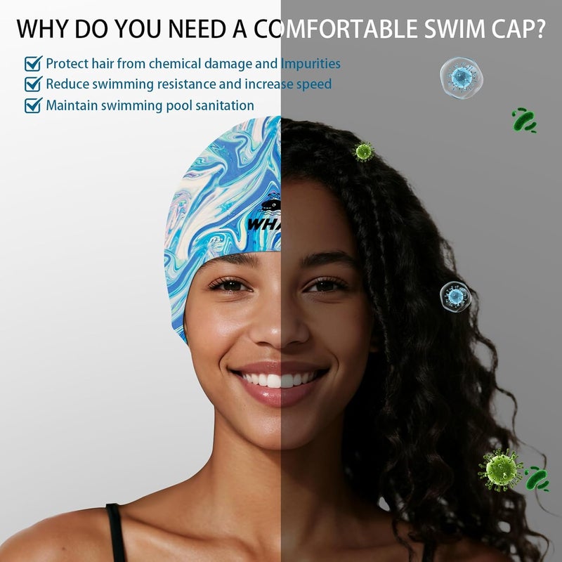 Whale Extra Large Swim Cap for Women Men Non-Slip, High Elasticity Keeps Hair Dry Unisex Large Size Suitable for Long Hair, Curly Hair and African Dreadlocks - Image 3